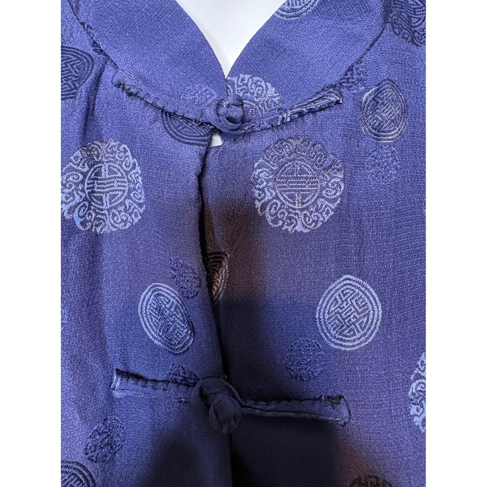 BUNGY GIRLS Blue Tang Jacket Sz XL Frog Button Medallion Jacquard Chinoiserie - Picture 9 of 12